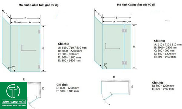 Cấu Tạo Phòng Tắm Kính Vuông Góc 90 độ